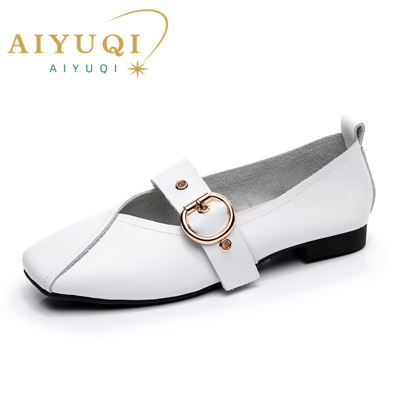AIYUQI Casual women shoes 2024 spring new genuine leather mother flat shoes big size square soft bottom women shoes
