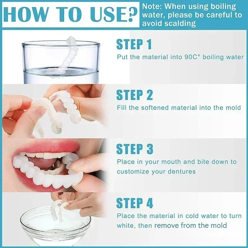 Dentures perfectly fit teeth card on silicone smile veneer flexible cosmetic tools for teeth cosmetics 240903