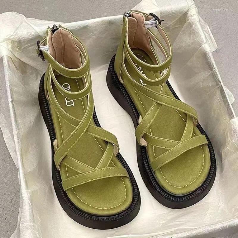 Dress Shoes Thick Heel Women Sandals Women's Hollow Open Toe Fashion Casual Female Designer Flat Roman Summer 2024