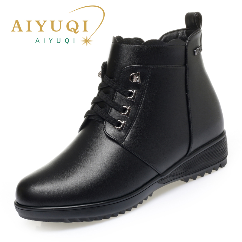 AIYUQI Women Winter Boots Genuine Leather 2024 New Lace-up Women Wool Boots Non-slip Plus Size Women Snow Boots