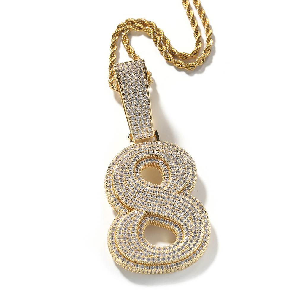 Custom A-Z 0-9 Numbers Letters Pendant Necklaces TopBling Cubic Zircon Real Gold Plated Mens Jewelry