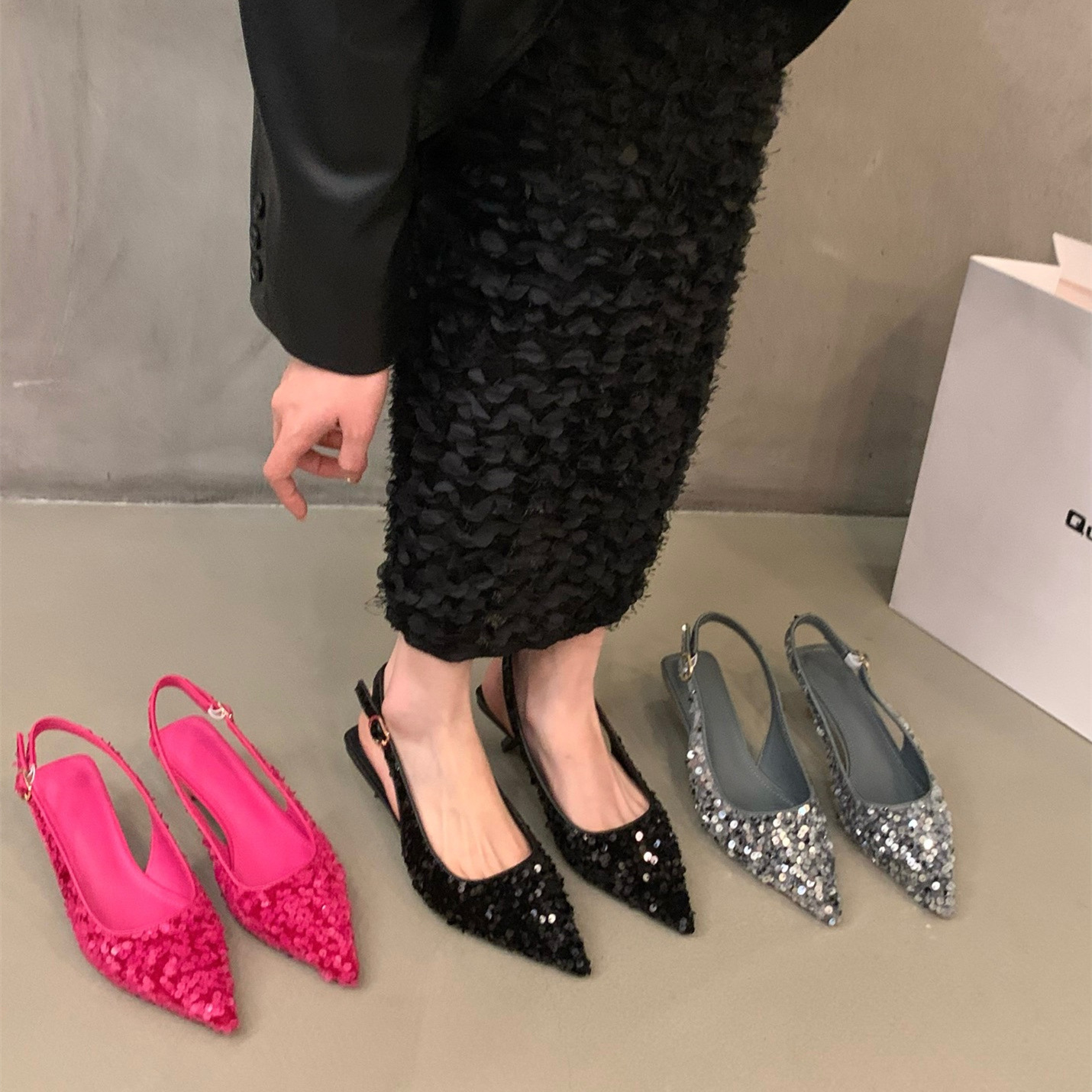 New Heels Stiletto a16ef Pointed Sexy sier sequins Shallow Mouth Single Women's New Work Dress Shoes High Heel Pumps