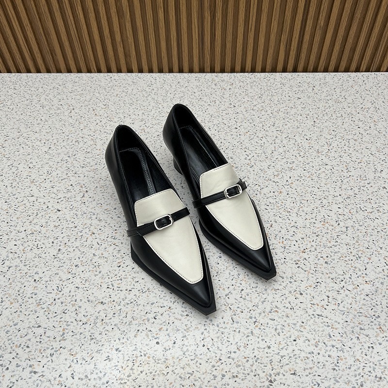Women's French pointed thick heel middle heel belt buckle single shoe