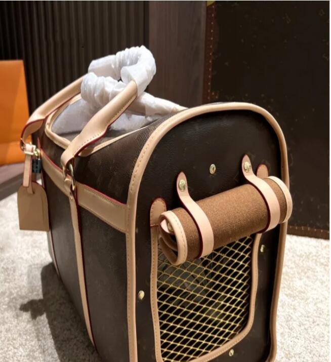 Luxury Designer Tote Bag for Cats u0026 Dogs - High-Quality Breathable Brown Leather Pet Carrier