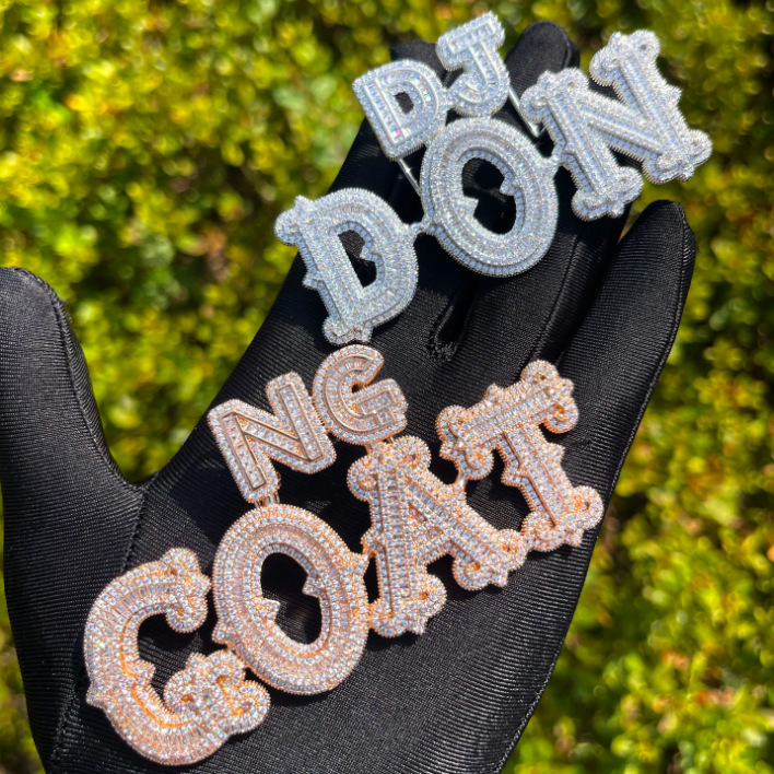 0-9 A-Z Custom Name Letters Pendant Necklaces T Zircon Charm Letters Numbers Tail Clasp Men Women Jewelry Gift