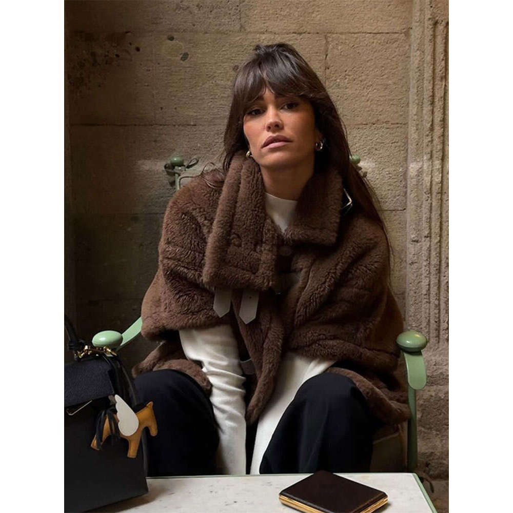 Bestseller Autumn New Brown Fluffy Furry Warm Jackets Classic Fashion Button Half Sleeve Women's Coat Casual Loose High Street Overcoats 8 Ddmyli - view 4