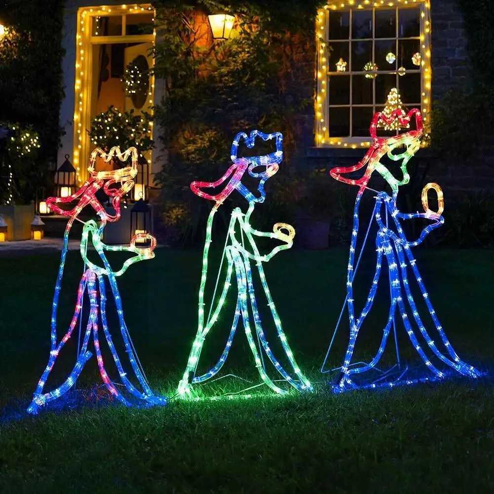 Christmas Decorations Outdoor Christmas LED Three Kings Silhouette Pattern Rope Decoration Wholesale Light Direct Shipping W7Z2 T240830