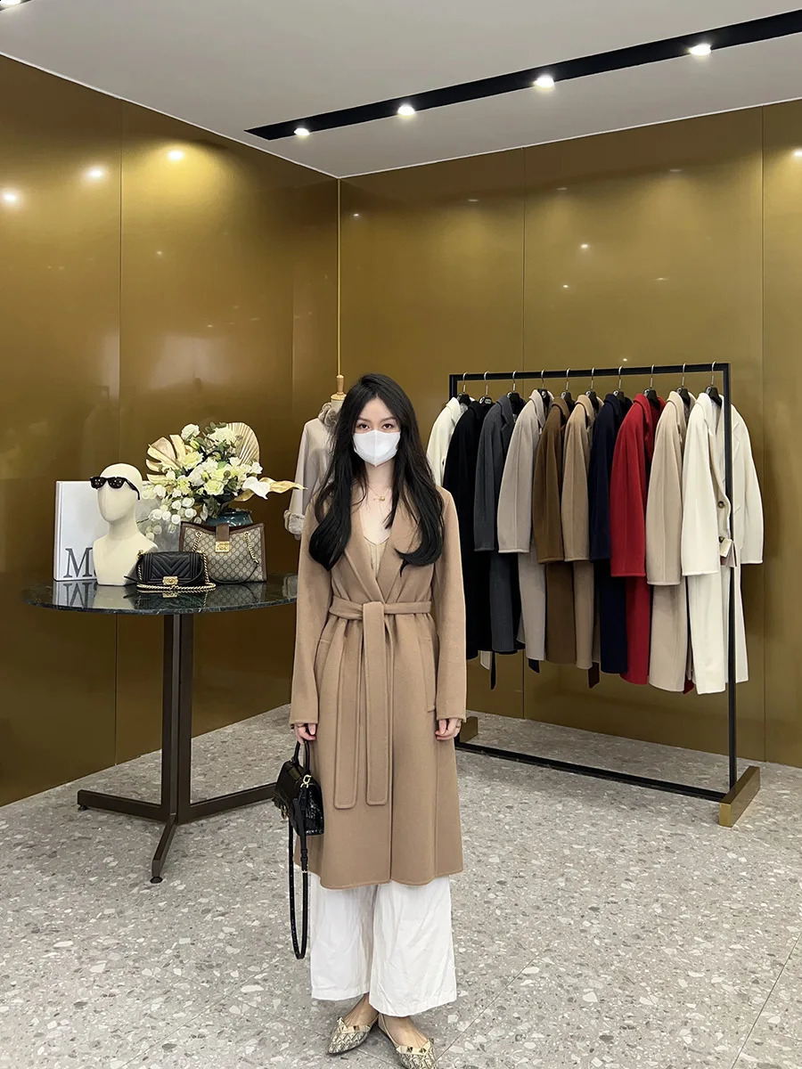 Autumn and winter fashion high-end long style luxurious double-sided cashmere coat womens Hepburn style sheep woolen coat 240830