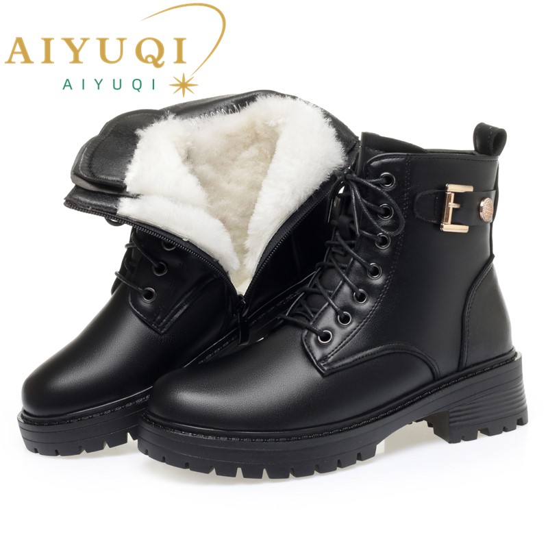 AIYUQI Women Ankle Boots Warm 2024 New Genuine Leather Women Snow Boots Natural Wool Ladies Winter Boots