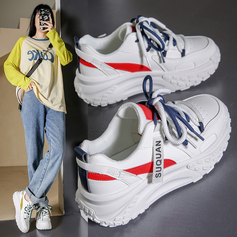 Women's thick soled height increasing versatile casual sports board shoes