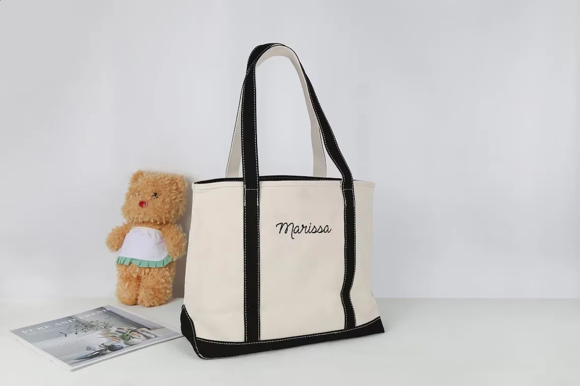 Embroidered Tote Bag Custom Canvas Tote Bag Boat Tote Beach Bag Personalized Bridesmaid GiftsParty Gifts 240830