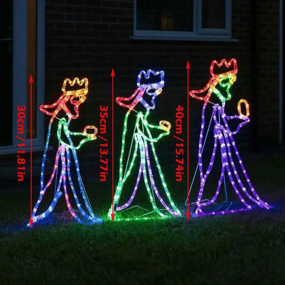 Christmas Decorations Outdoor Christmas LED Three Kings Silhouette Pattern Rope Decoration Wholesale Light Direct Shipping W7Z2 T240830