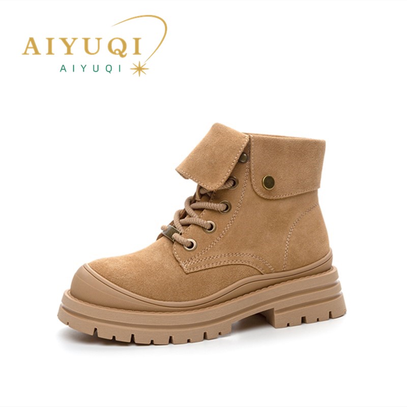 AIYUQI Ankle Boots Women 2024 Autumn New Suede Genuine Leather Outdoor Hiking Boots Platform British Style Women's Boots