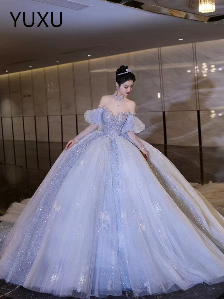 Elegant Arabic 2024 Wedding Dress Beaded Crystals Lace Detachable Train Bridal boho Wedding Dress for Bride Lace Beaded Tiers luxury Organza shiny gow