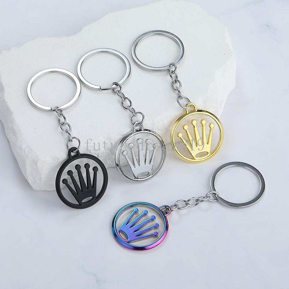 Fashion Metal Crown Shaped Keychain Solid Color Geometric Round Pendant Keyring for Women Men Car Key Backpack DIY Accessories