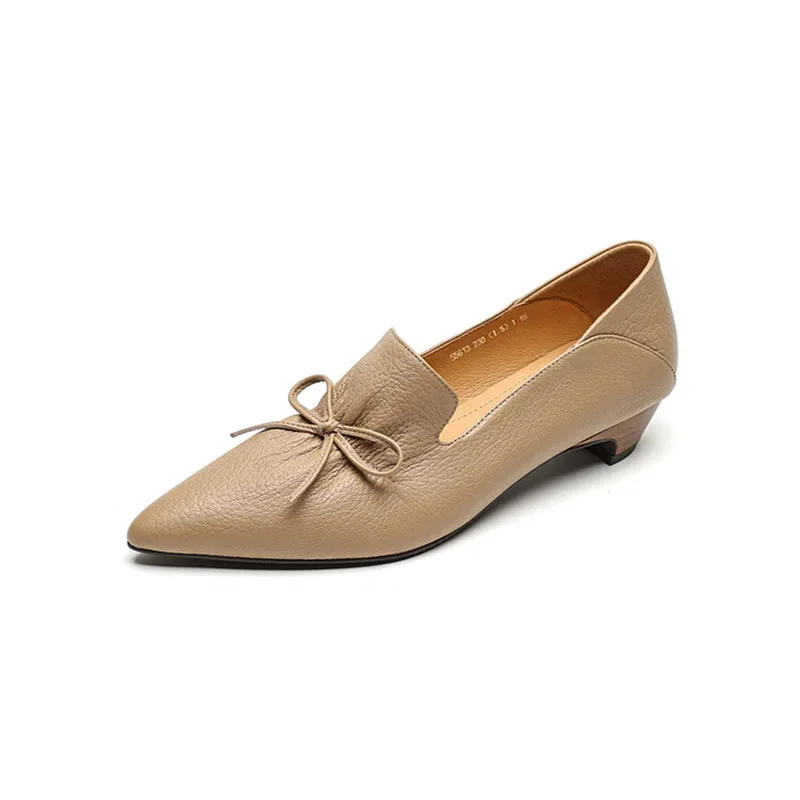 office lady elegant black shoes Women's pointed Toe mid Heels 2024 new Genuine leather retro pumps FT3427