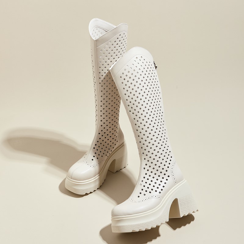 Mesh AIYUQI 2024 New Genuine Leather High Heeled Summer Platform Knight Boots Women d1e7