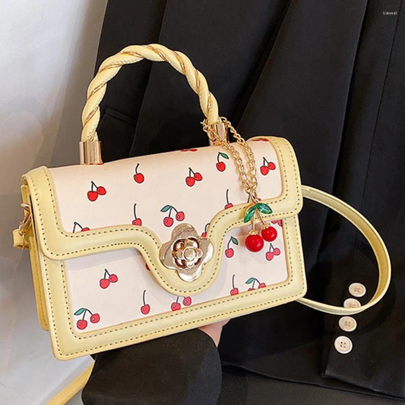 Cherry Bag 2024 Pattern Sweet Square Small Satchel PU Leather Women's Handbag Adjustable Strap Chain Shoulder Ladies Daily Totes