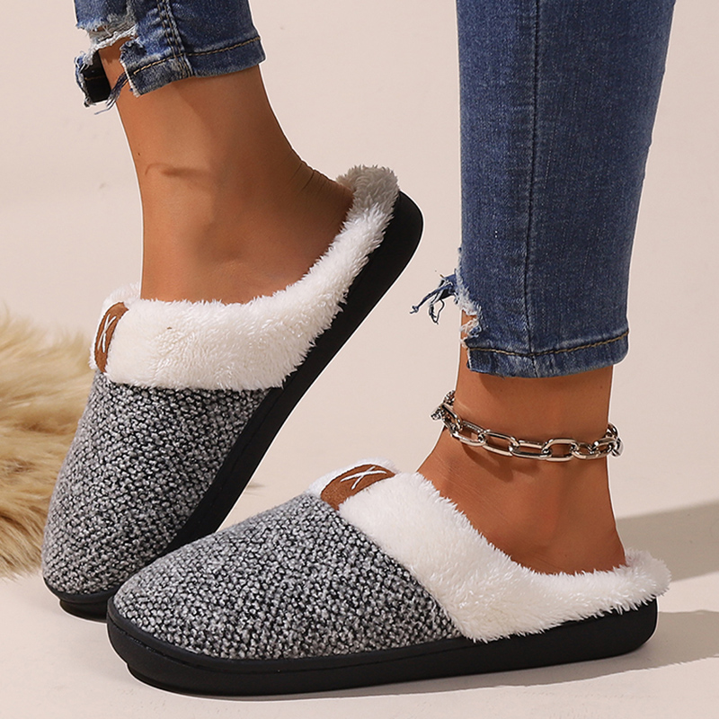 Thicken Warm Plush Cotton Women 2024 Winter New Flat Heels Closed Toe Home Slippers Woman Non Slip Fur House or Shoes 8561