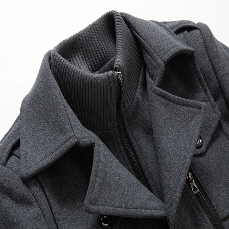 mens wool blend coat for autumn and winter solid color cold resistant mens wool coat double neck casual trench coat 240912