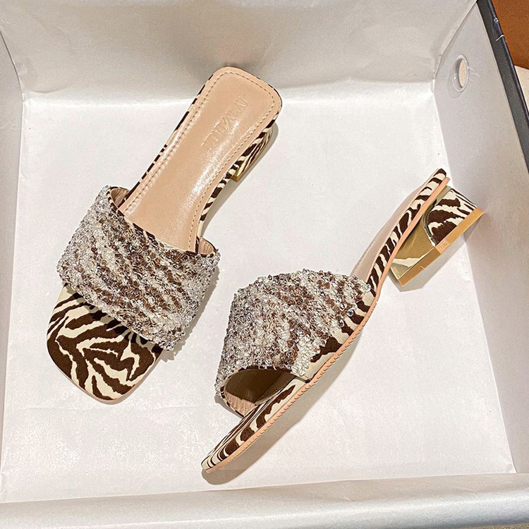 Zebra Print Chunky Heels Slippers | Trendy 2024 Women's Sexy Shoes 5a98