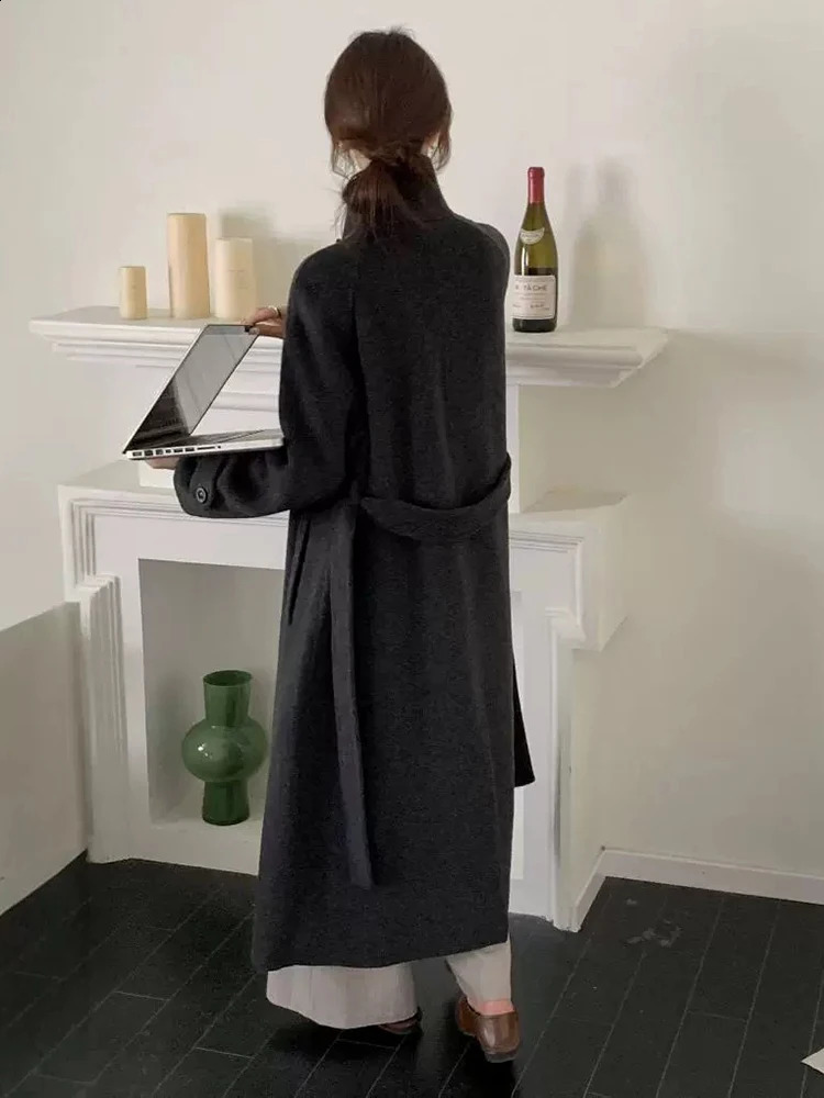 LANMREM Fashion Double Sided Woolen Coat Women Stand Collar Coats With Belt Office Lady Warm Clothes Winter 2Z2638 240830 - view 7