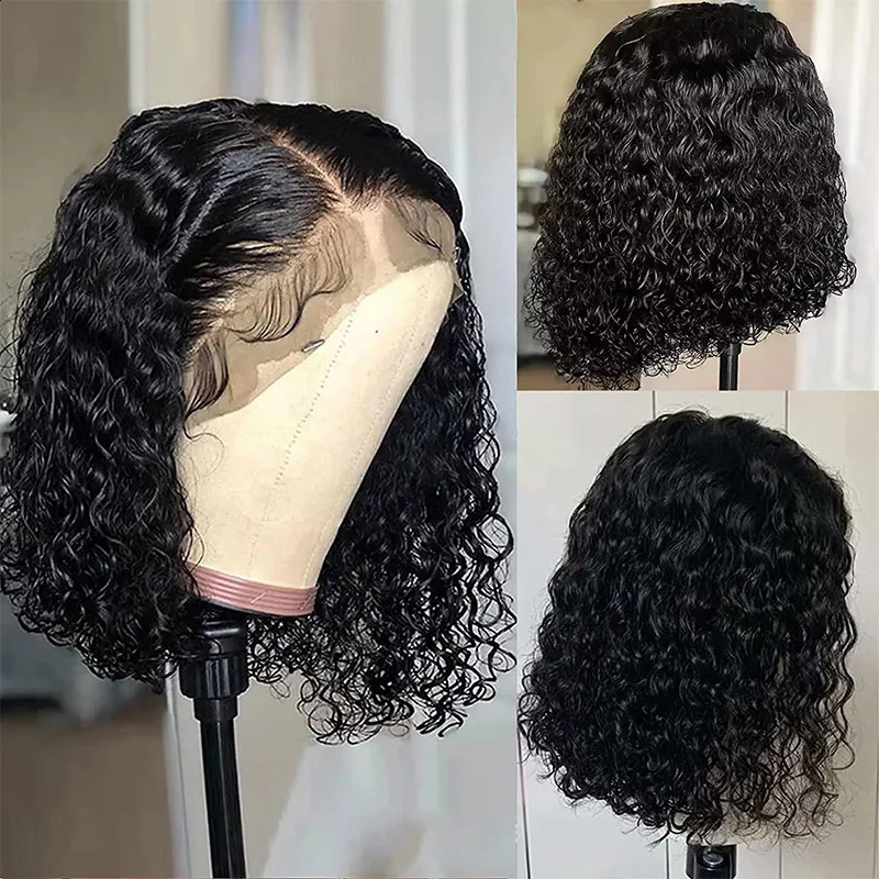 Deep Wave 180% Density Pre-Plucked Side Part Short Bob 13*4 Lace Frontal Brazilian Virgin Human Hair Wigs For Black Woman 240826CJ