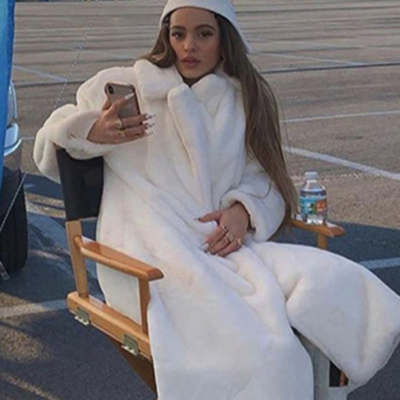 New Autumn and Winter Rabbit Fur Imitation Coat Womens Extended Fur Imitation Coat Thickened Warm Plush Coat