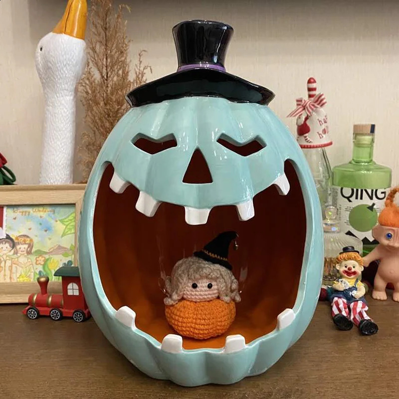 Creative Halloween Ceramic PumPkin Lantern Candlestick Porcelain Pumpkin Ornaments Garden Decoration Christmas Gift 240830