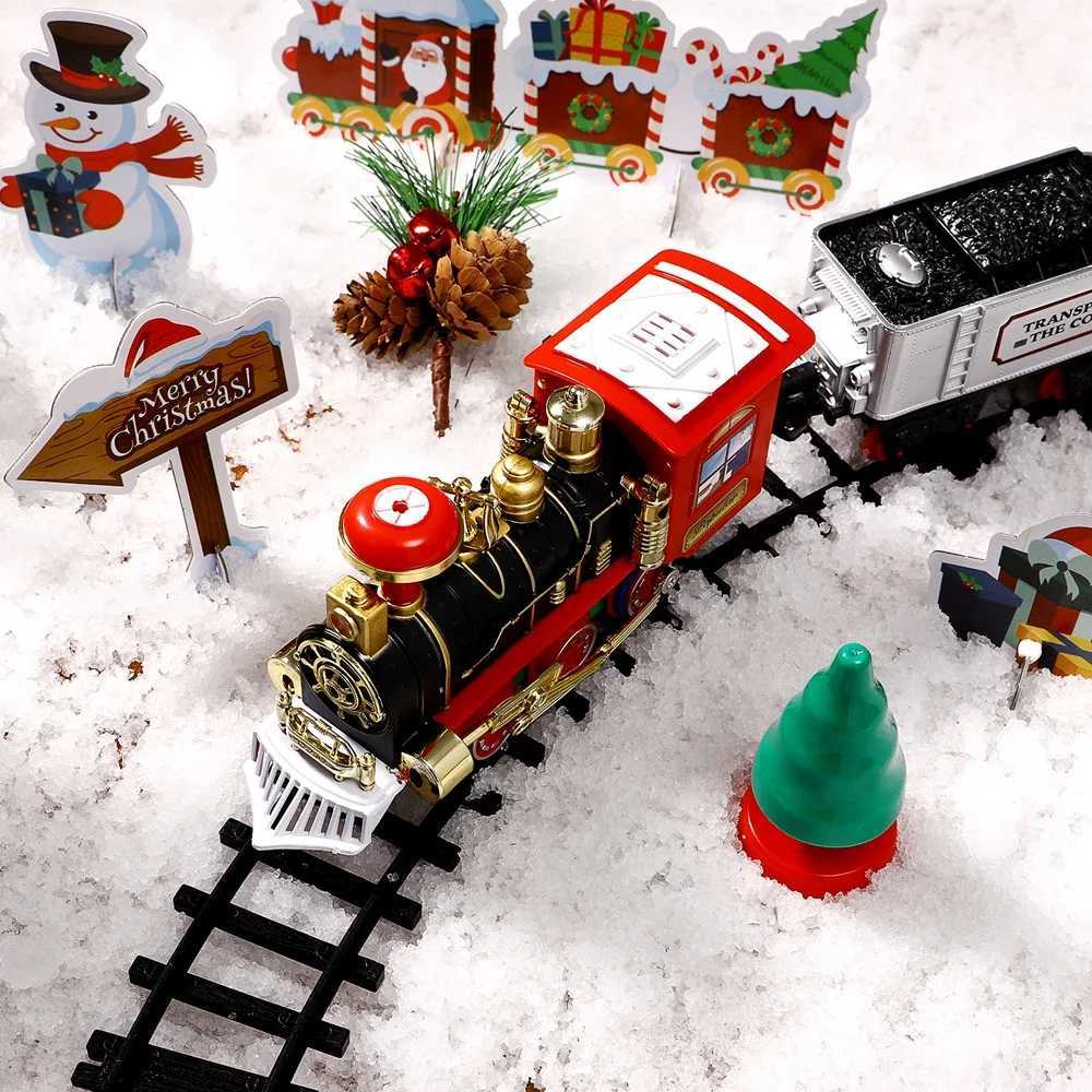 Christmas Decorations Christmas train set holiday mini train model with lights sound water steam railway kit electric tracks toys childrens gifts T240