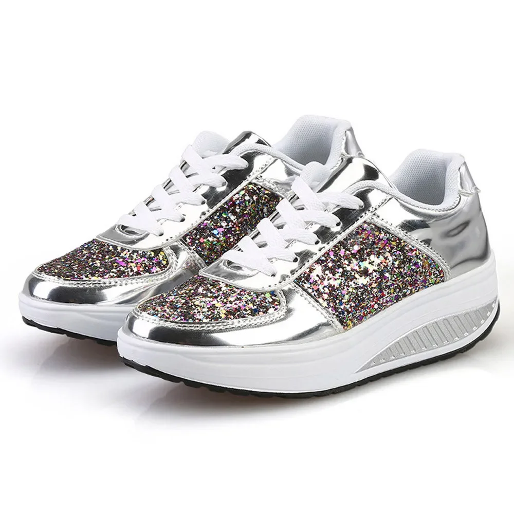 Women's Sneakers Casual Ladies WedgesSneakers Sequins Shake Shoes Fashion Walking Girls Sport Soft