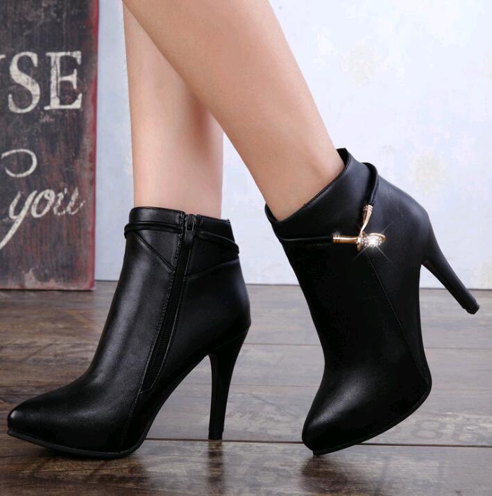 Spring 2021 Autumn Stiletto Thin High Heels Pointed Toe Faux Leather Zipper Style Sexy Ankle Womens Boots botas mujer 756 d9d9