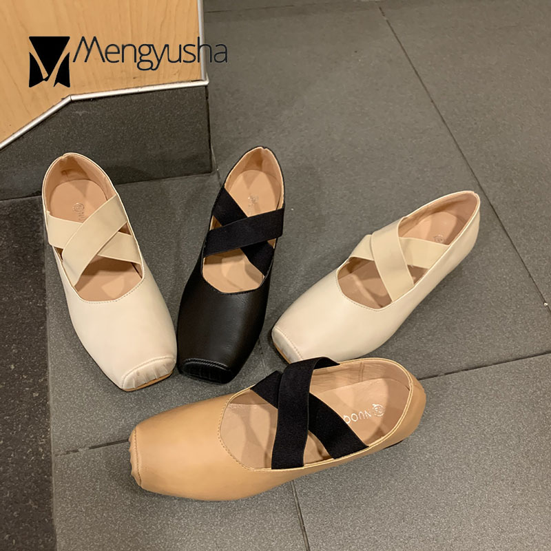 2023 Cross 2adc0 Elastic band ballet flats woman designer for women heels loafers retro square toe grandma shoes femme moccasins