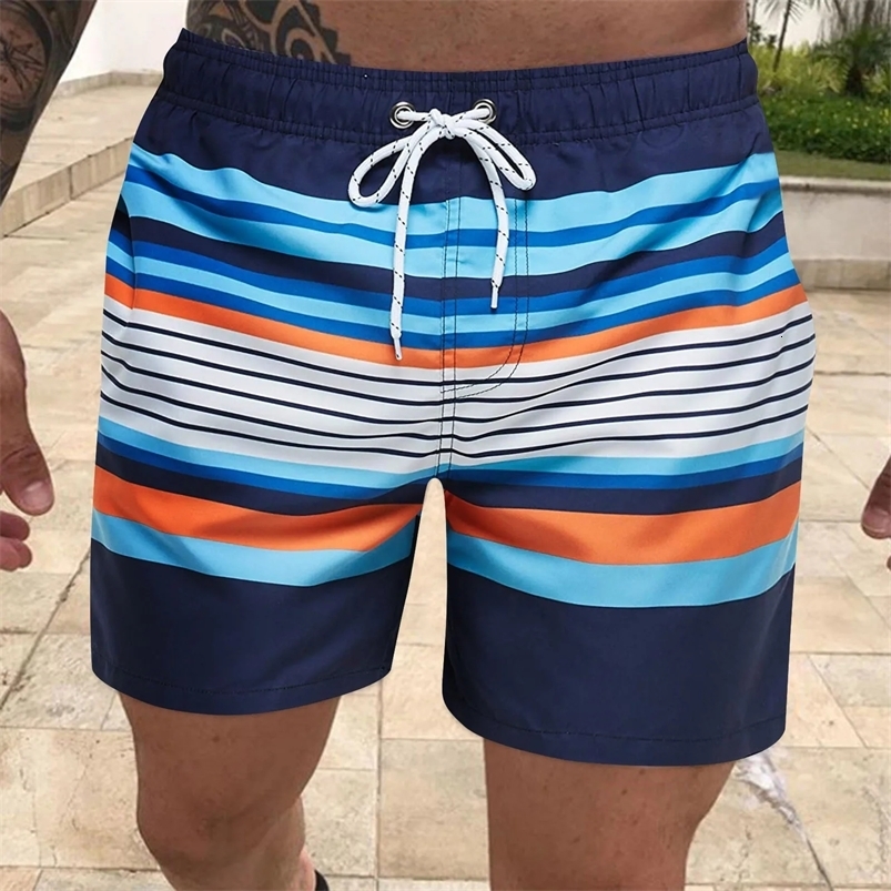 Mens board shorts Fashion striped print color contrast Swim Classic drawstring swim Summer surf suit y240830