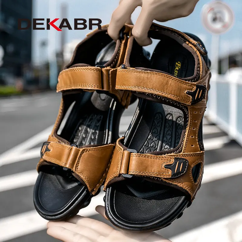 DEKABR New Mens Sandals Summer Hook & New Loop Genuine Leather For Men Trekking Breathable Fashion Casual Shoes Size 48 b2c1