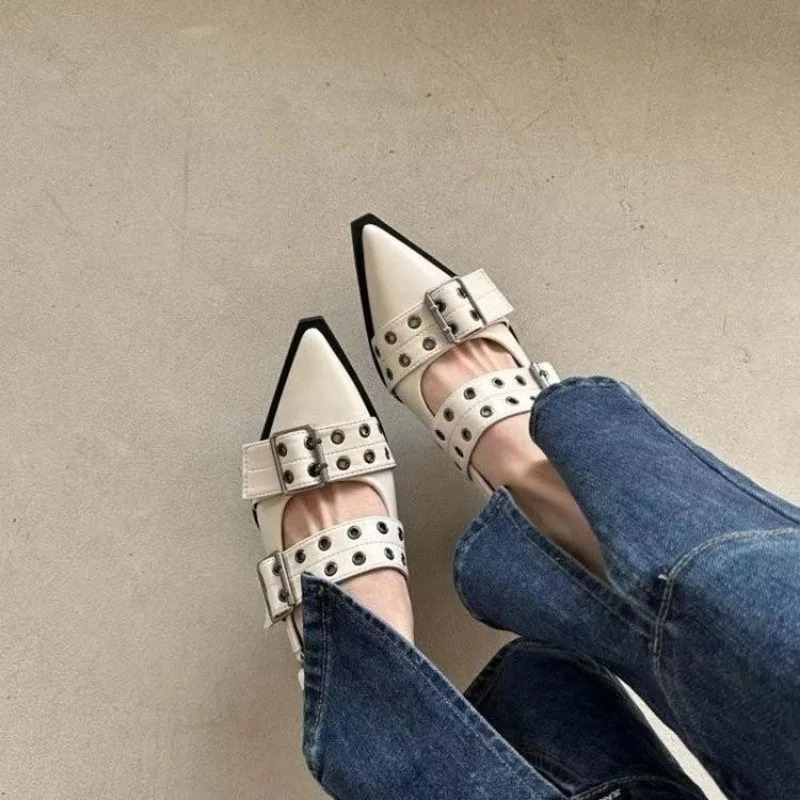 Low Heel Hot Selling Buckle Fashion Flat Shoes Slingback Pointed Toe Casual Women's Sandals Mules High Heels