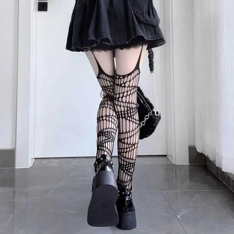 Hosiery Gothic Socks Bat Long Sexy Fishnet Stockings Women Harajuku Emo Alternative Mesh Bat Tights Lingerie Skin Thigh High Garters Hosiery Y240833