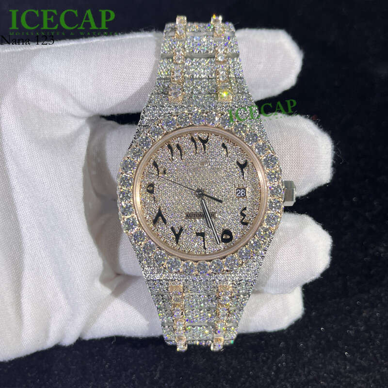 Bust down Iced out diamonds Hiphop Moissanite Men Custom Automatic Movement 41mm Arabic Dial Watches for men parties gift