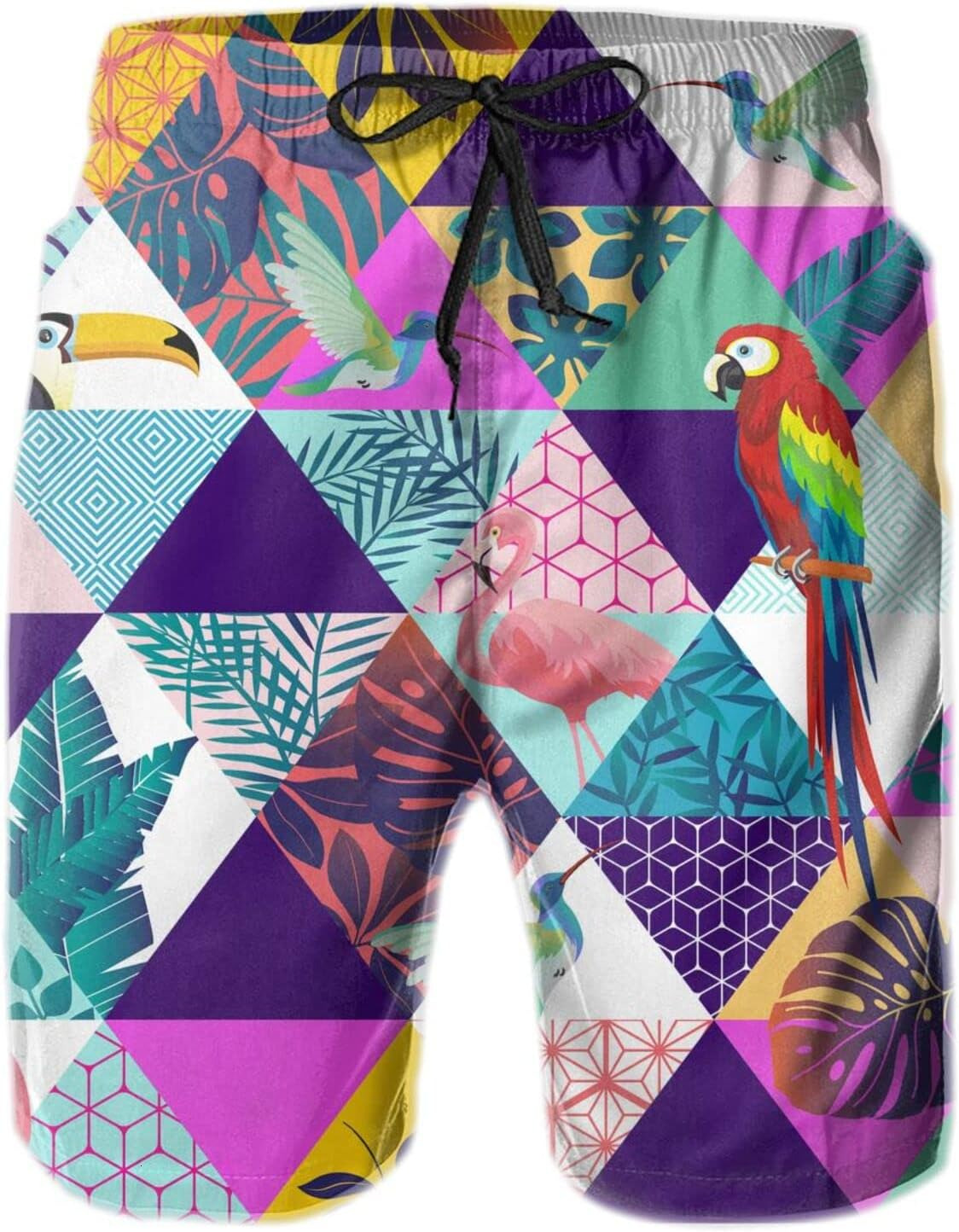 Mens Shorts 3D Printed Pattern Parrots Toucans Hummingbirds Swim Trunks Quick Dry Print Beach Board Swimwear