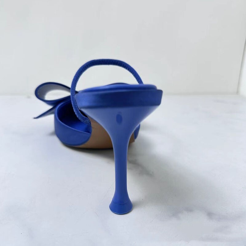2024 New Blue Women's Sandals Fashion Bow High Heels Sexy Pointed Designer Women's Shoes
