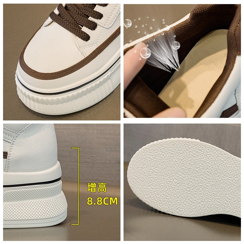 Fujin 8.8cm Platform Wedge Sneakers Chunky Genuine Leather Women for Spring Autumn Breathable White Shoes Vulcanized for Summer