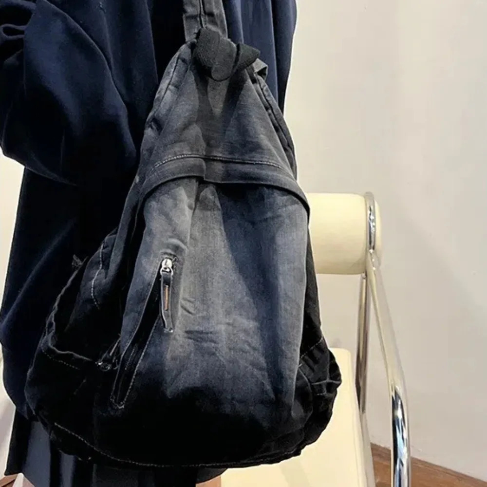 Fashion star pattern denim backpack Y2K punk backpack large capacity student backpack 240902