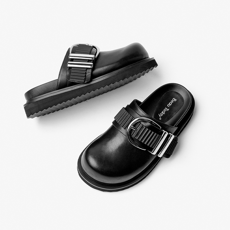 Leisure BEAUTODAY Slippers Women Genuine Cow Leather Solid Color Thick Sole Round Toe Summer Outdoor Ladies Shoes Handmade 36268 0a53