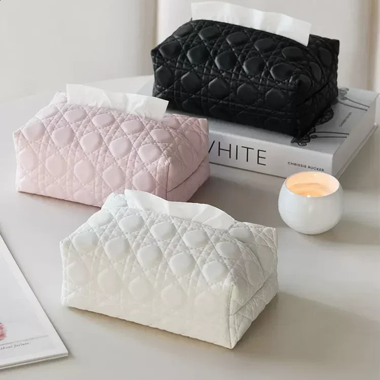 Leather Tissue Box Cream Style Tissue Box Living Room High-end Light Bedroom Coffee Table Paper Drawer Tissue Storage Box 240902