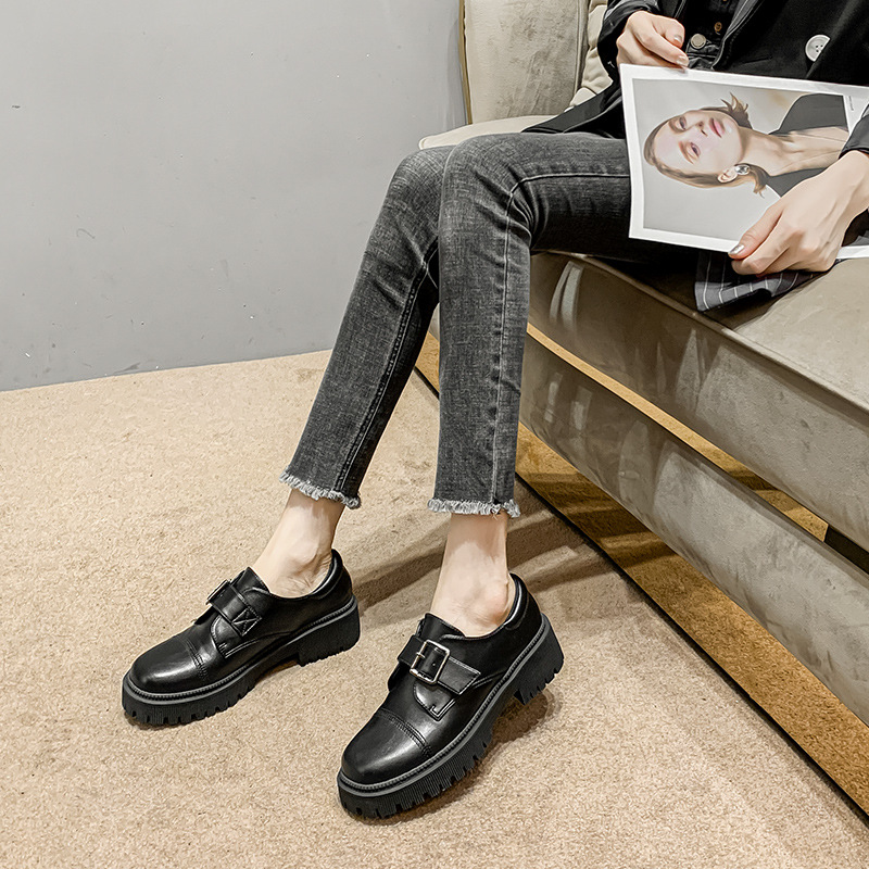 f2cb7 square belt toe buckle oxford shoes woman high quality leather creepers atillas mujer 2021 new desig platform flats women