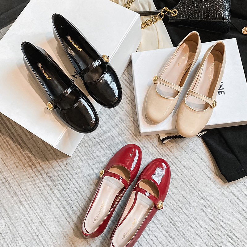 Heels 2.5cm 89cfa Low Woman Mary Janes Belt Strap Ladies Round Toe Pumps Shiny Leather Lolita Tacones Femmes Cherry Red Shoes 5567 2839
