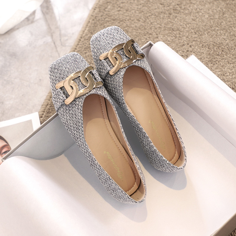 Metal weave 9d7d5 flats Chain sneakers women shoes slip on shallow loafers cozy square toe moccasins femme espadrilles plus size 42/44