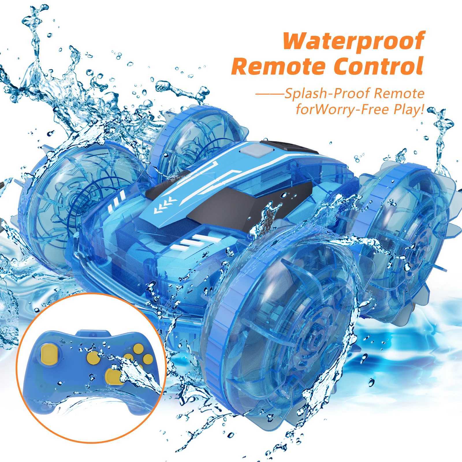 Amphibious Remote Control Car for Kids4WD Cars Waterproof Remote2.4GHz RC Boat with LED Lights60 Min of Play Free shipping