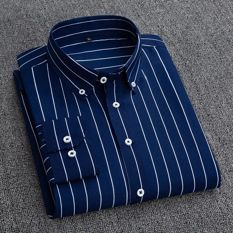 Mens Dress Shirts Striped Long Sleeve Spring Autumn Smart Casual Business Non-Ironing Slim Fit Formal Mens Shirt Blue White 240902