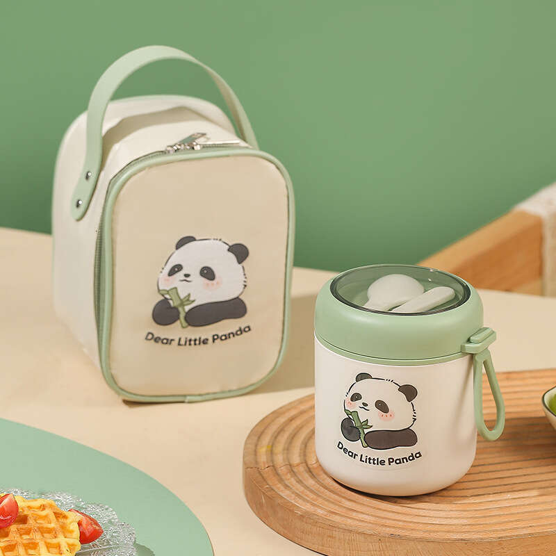Panda breakfast 304 stainless steel Japanese with lid spoon sealed soybean milk cup insulated soup pot